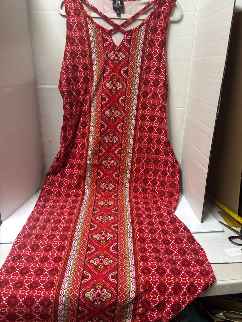 Boho Red Printed Sleevelessy Maxi Dress -